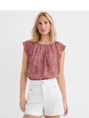 NWT Loft Swirl Flutter Sleeve Mixed Media Top in color Apple Butter Size Medium